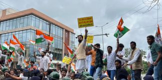 भाजपा कार्यालय का घेराव करने पहुंची कांग्रेस, पत्थरबाजी, लाठीचार्ज congress ranchi