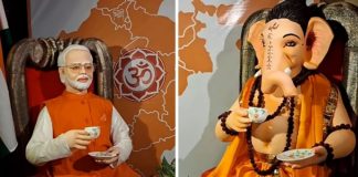 बैकग्राउंड में ‘हिंदू राष्ट्र’, मोदी-गणपति की चाय पर चर्चा का पूजा पंडाल थीम हुआ वायरल pm modi